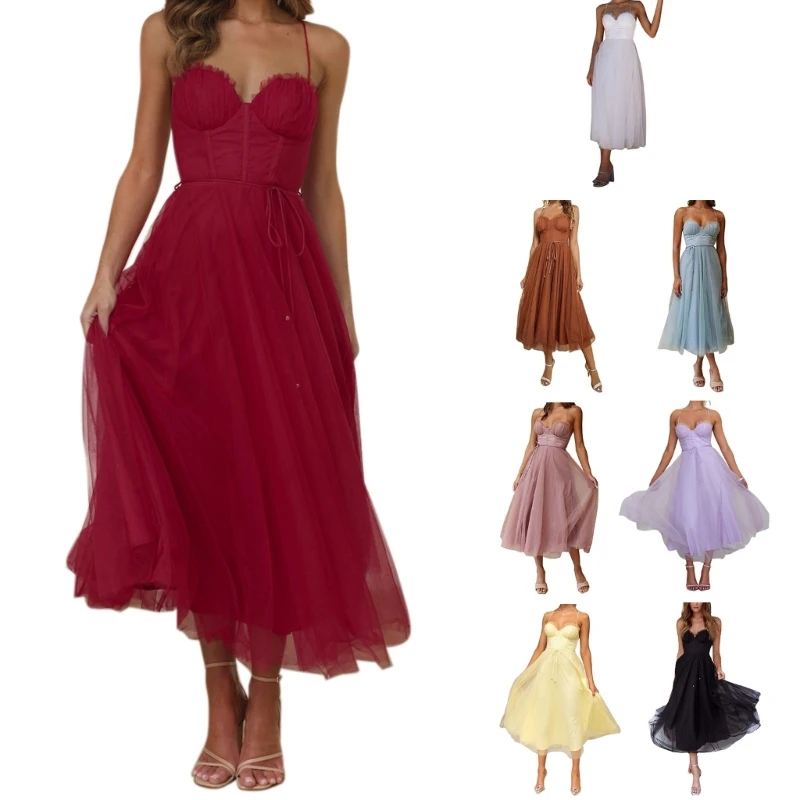 

Women Plunging Fit Dress Dress Flare Midi Dress A-Line Flowy Dress Sleeveless Plunging Dropship