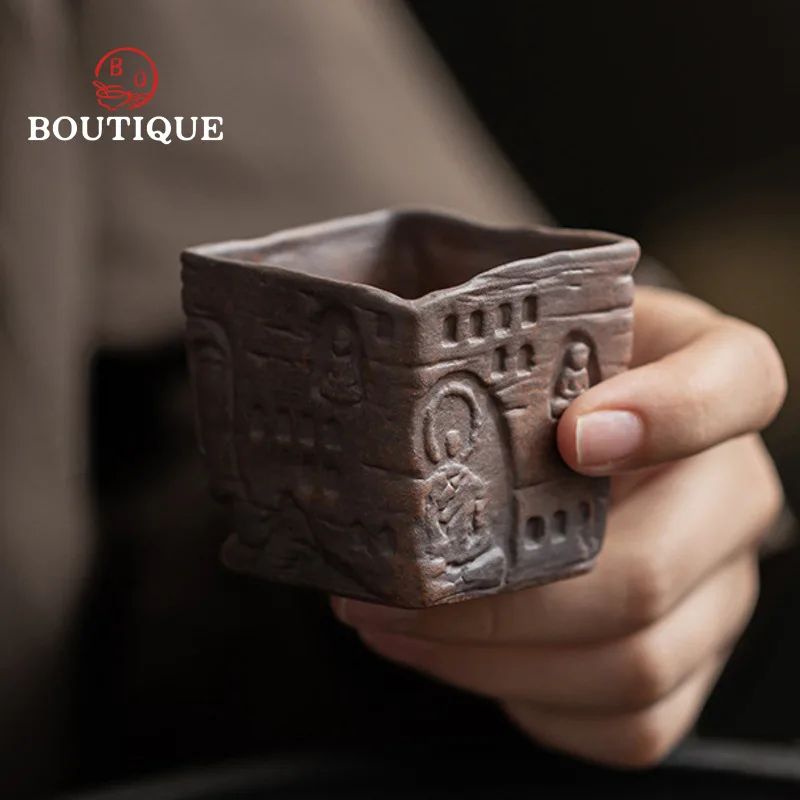 

Old Rock Clay Tea Cup Zen Cups Square Porcelain Cups Home Teacups Puer Maker Puera Supplies Ceramic Unusual Beautiful Chinese