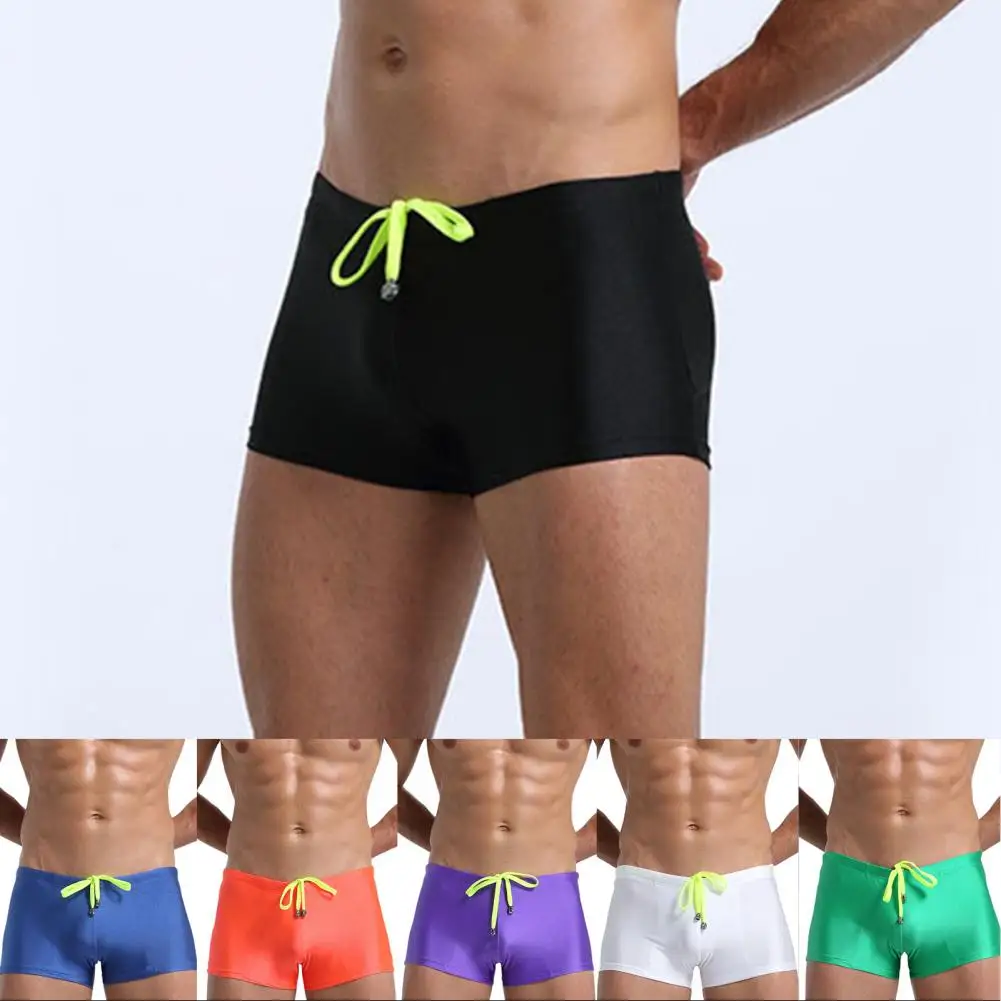 Low Rise High Elasticity Swimwear 3D Cutting Swimming Trunks Men Solid Color Drawstring Swim Shorts Beachwear Плавание 레인