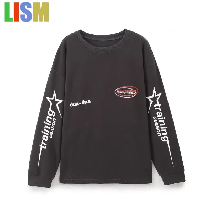 

LISM winter Grey Print O-neck Sweatshirts Harajuku Fashion Fall T-shirts Loose Fit Long Sleeve T-shirts Autumn Y2k Sweatshirt