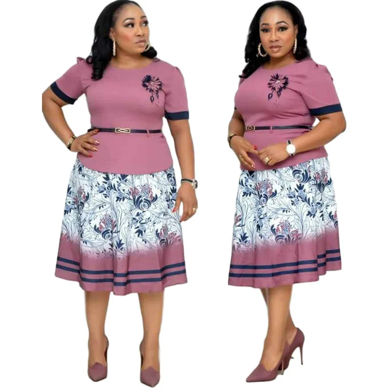 5XL 6XL Plus Size Mom Dress O Neck Flower Print Midi Dresses Bodycon High Waist African Clothes Women Vestidos Ladies Robe Femme