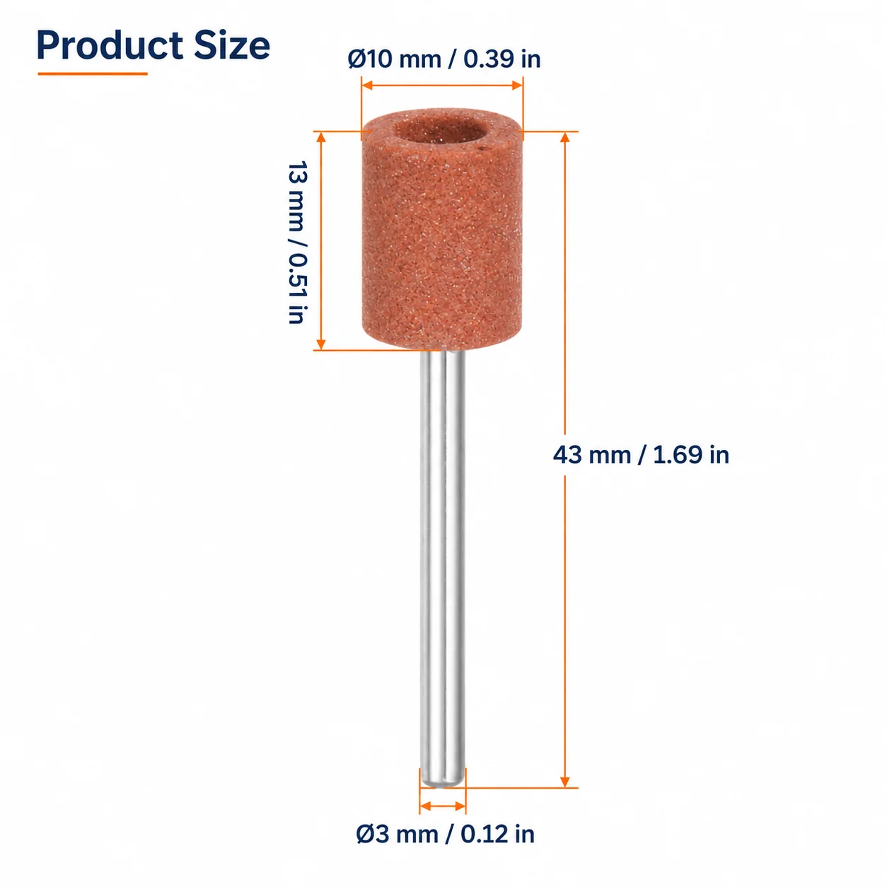 10PCS 10mm Aluminum Oxide Cylinder Grinding Stones, 1/8
