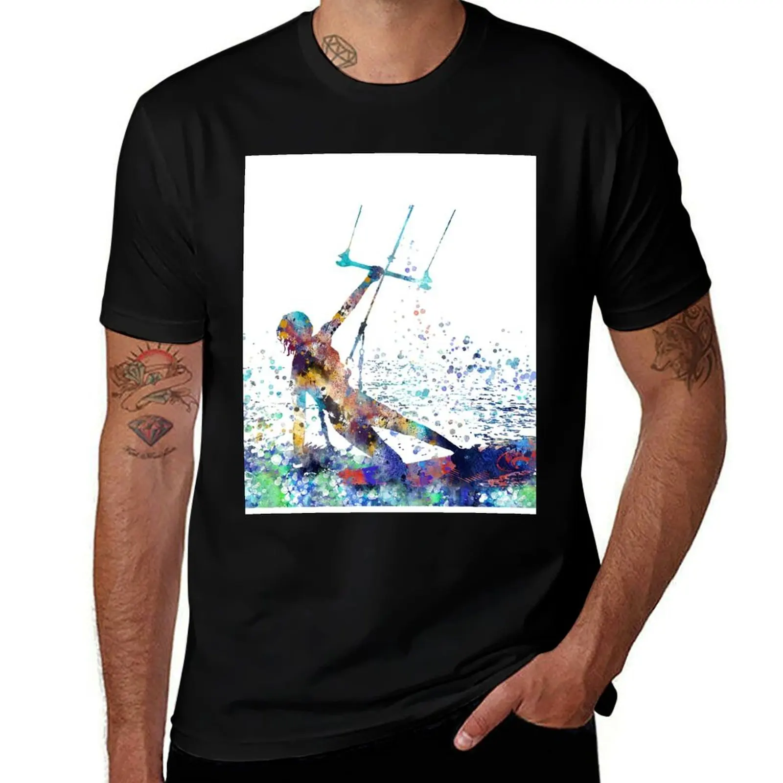 

Kitesurfing, watercolor kiteboarding, kiteboarding T-Shirt sublime cotton graphic tees mens funny t shirts