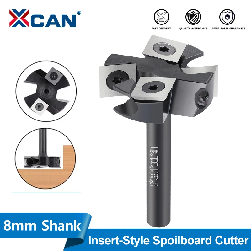XCAN 3/4 Flute Wood Planer Bit 8mm Shank CNC Spoilboard Surfacing Router Bit Insert Carbide Slab Flattening Bit For Wood