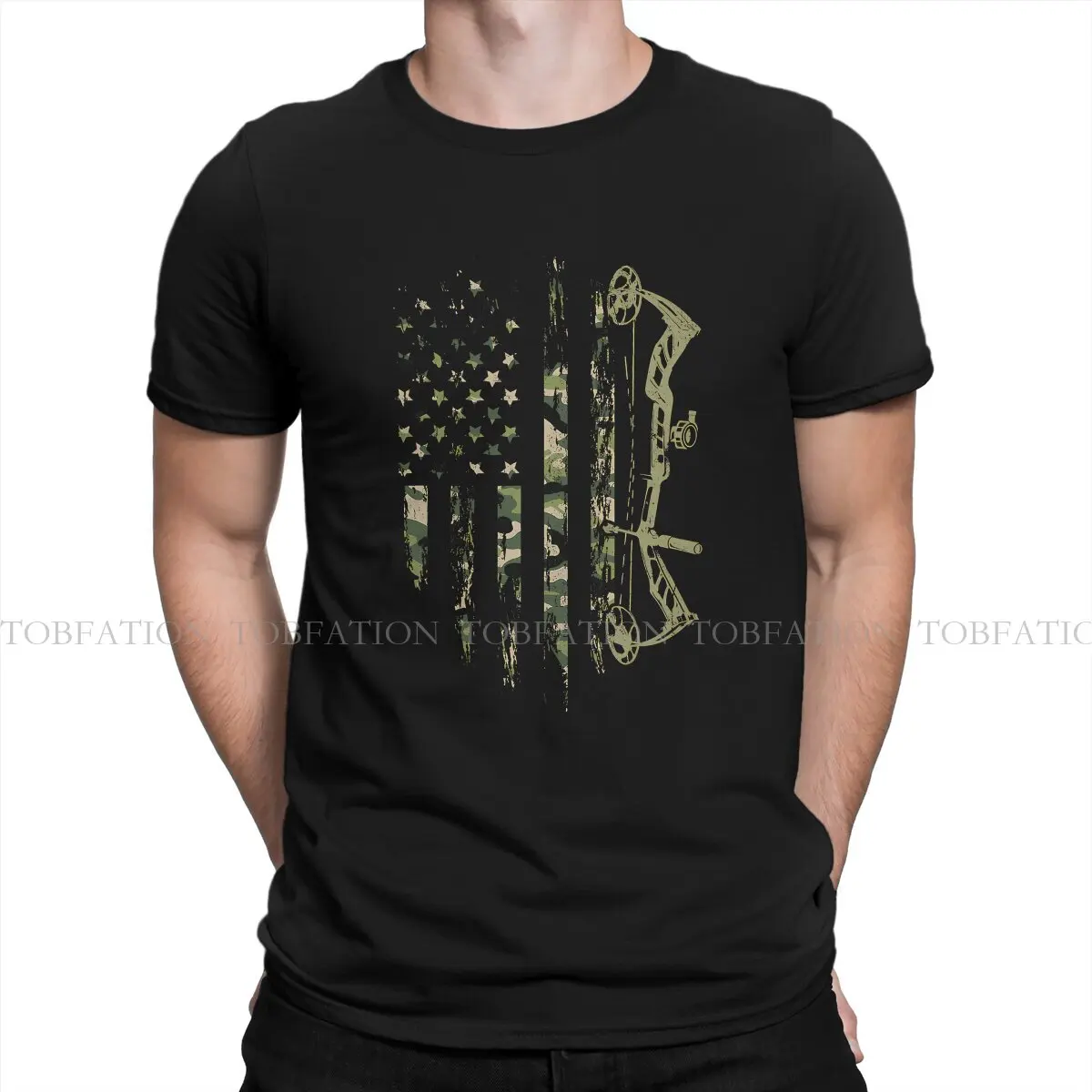 Camo American Flag Bowhunting Bow Archery O Neck TShirt Archery Lover Pure Cotton Original T Shirt Man's Oversized Hot Sale