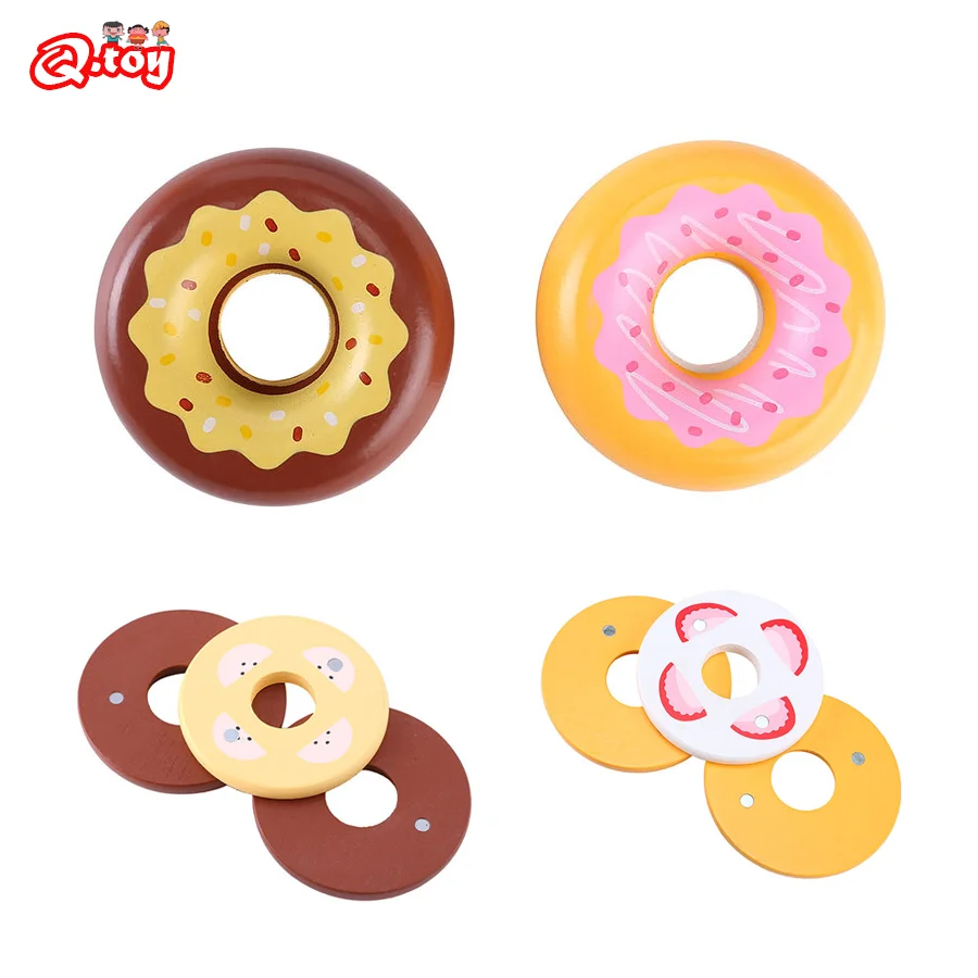 Children Pretend Play Toys Chocolate Strawberry Donut Simulation Wooden Cutting Game Imitation Kitchen Toys Learning Educational