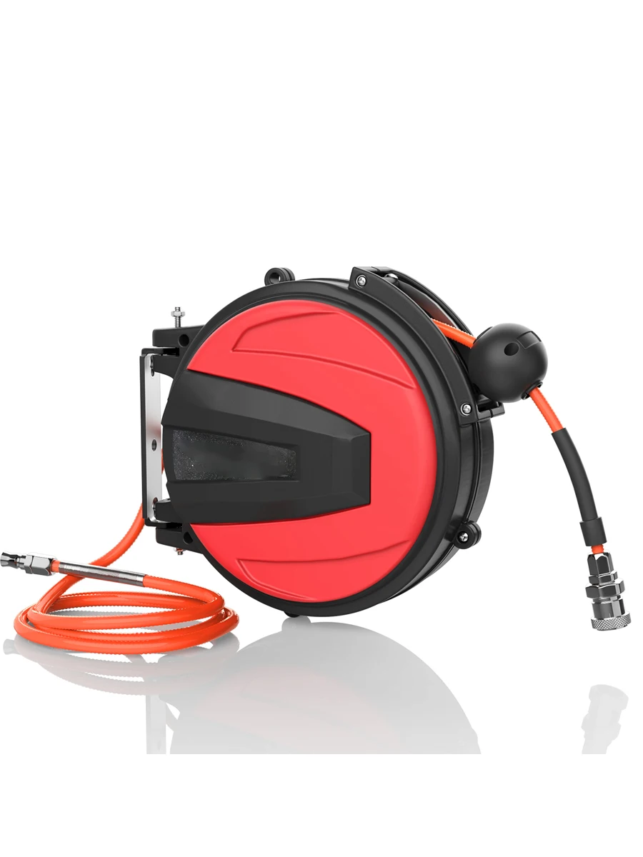 Retractable Air hose reel 8*5mm 65FT Flex Hybrid Air Hose, Air compressor Hose Reel Lead in, Quick Connect, Mounted 180° Swivel