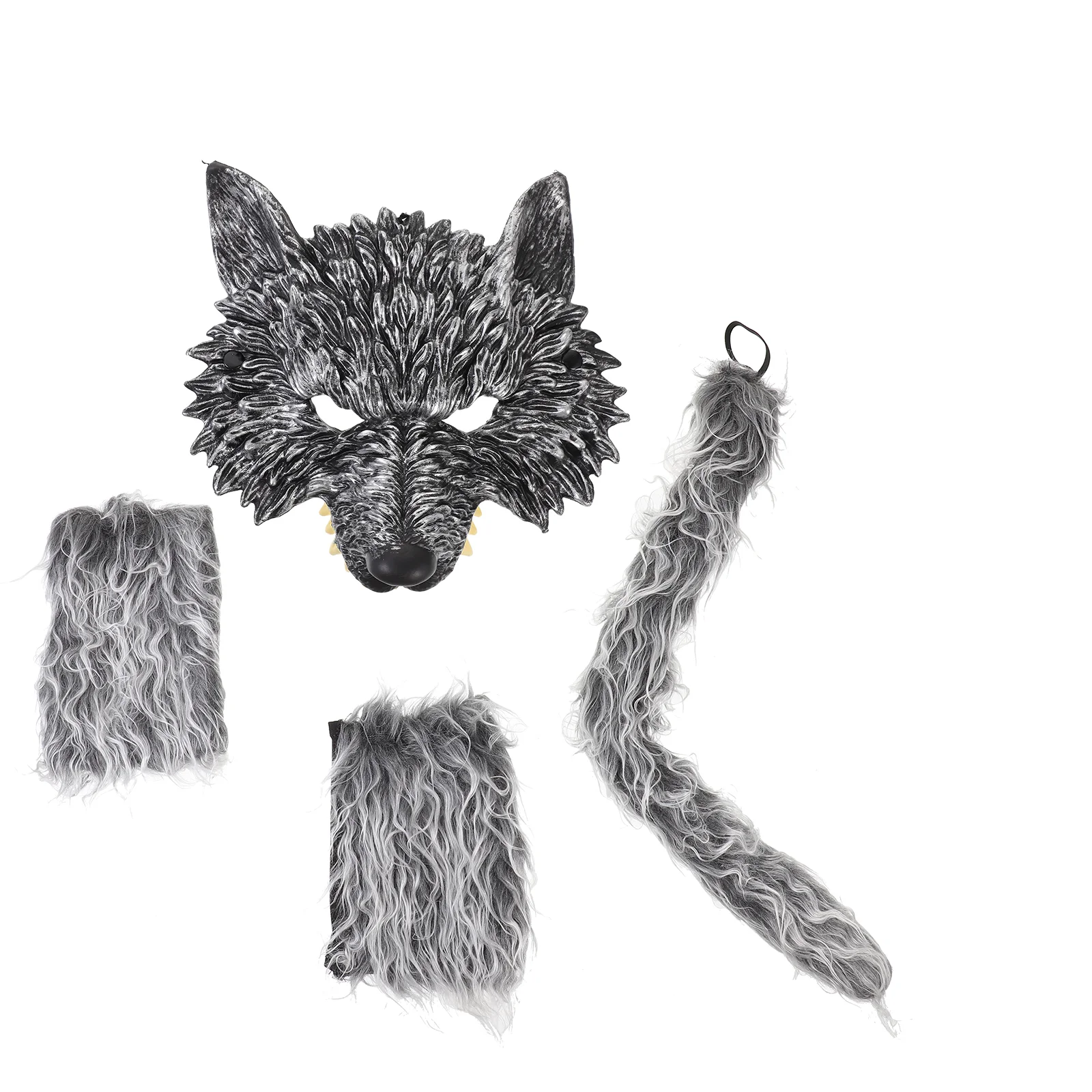 Wolf Cosplay Mask Animal Tail Decorative Gloves Photo Props Three Piece Suit Festival