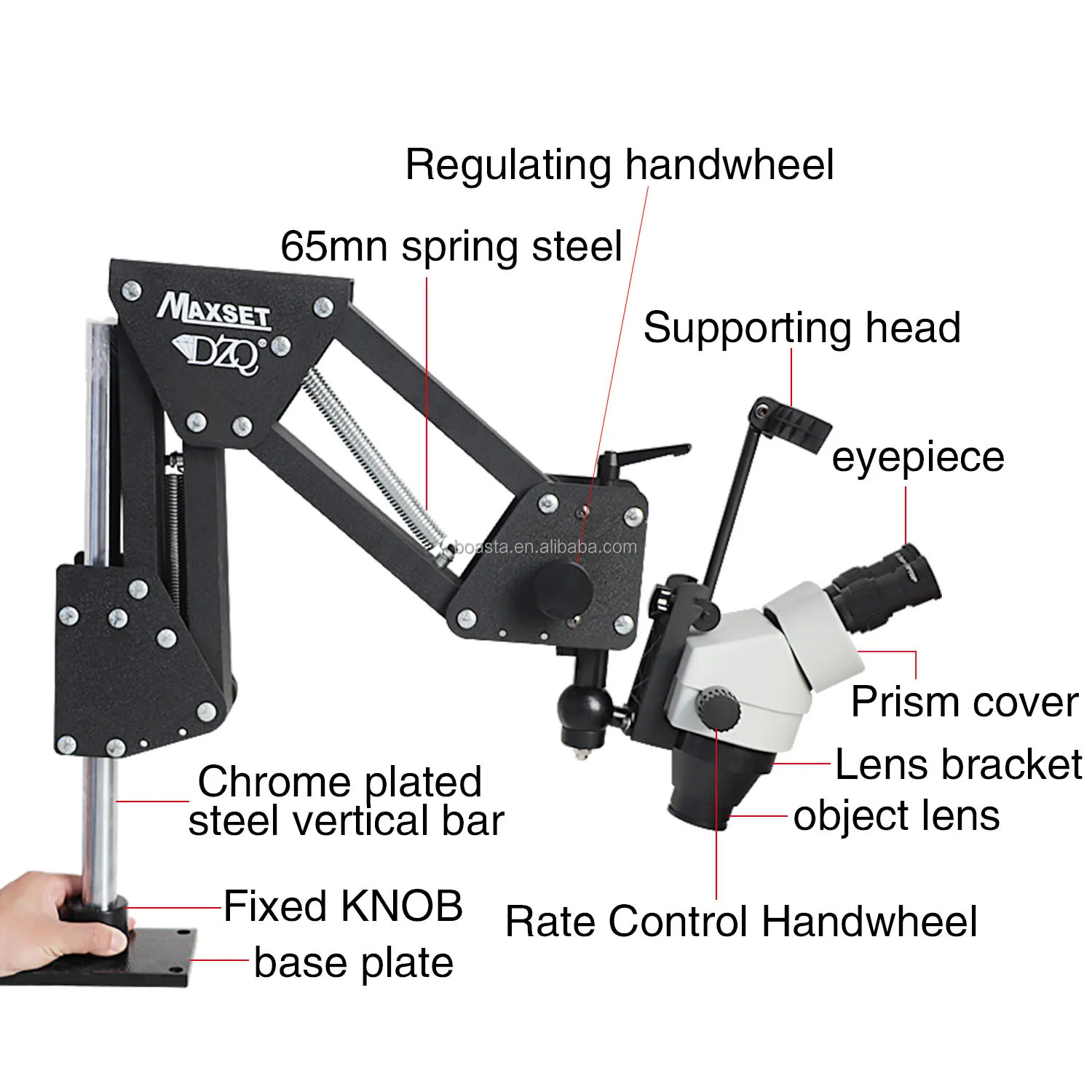 Boasta 7X-45X Continuous Zoom Stereo Microscope with Articulating Arm Stand for Jewelry Repair Engraving Gem Inspection