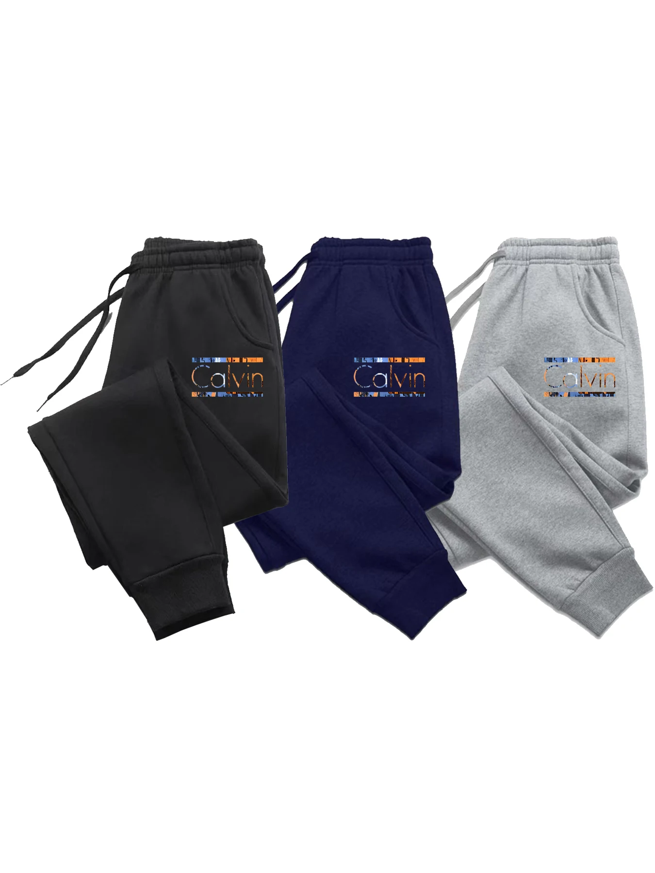 3CP بنطال رياضي كاجوال للرجال مكون من ثلاث قطع، مزود بحزام خصر مطاطي ورباط، قماش محبوك بوليستر 100%، عادي