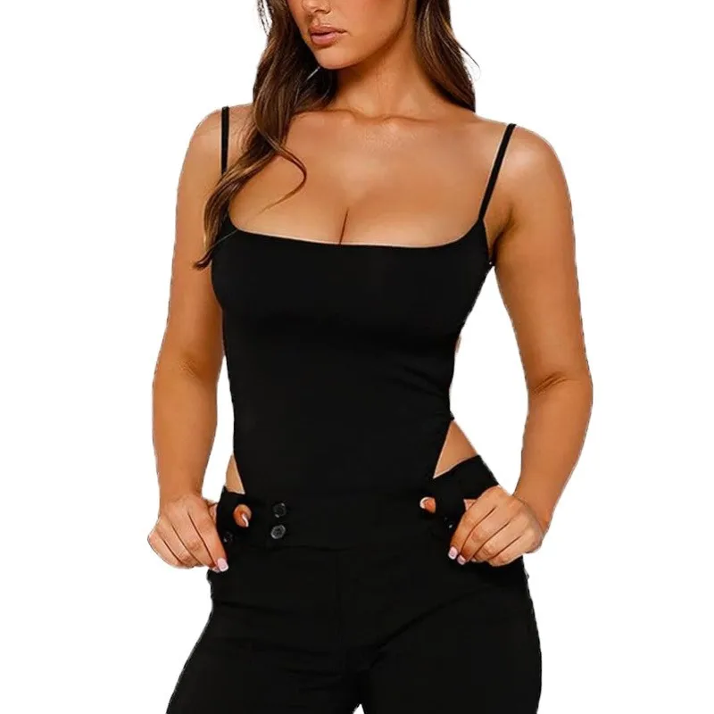 

Summer Women's Clothing Backless Spaghetti Strap Bodysuit Women Jumpsuit For Woman High Waist Three Quarter Milk Silk Thin