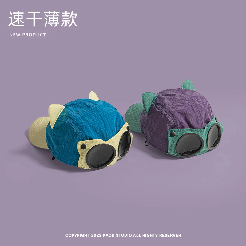 Personalized Cat Ear Sunglasses Pilot Hats for Men and Women Summer Casual Sunscreen Color Matching Quick-drying Baseball Cap 2