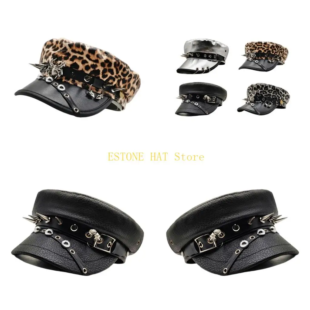 

49MF берет из искусственной кожи с заклепками и декоративным декором для женщин-подростков, уличная одежда для девочек, шляпа в