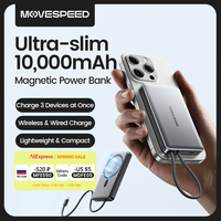 MOVESPEED S10Plus Magnetic Power Bank Wirelss 10000mAh Slim External Battery with Cable for MagSafe Powerbank for iPhone Samsung