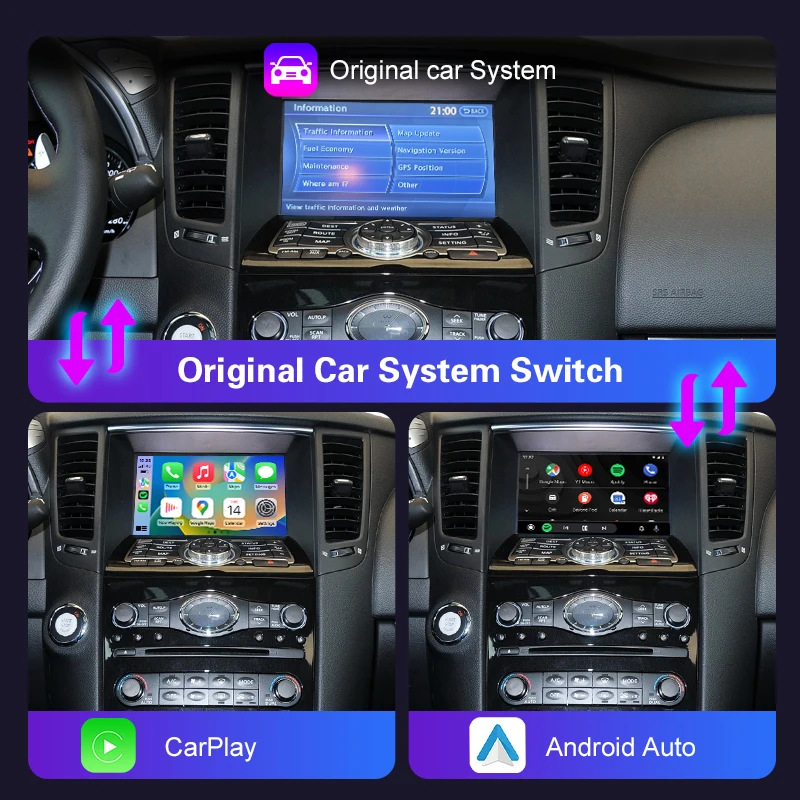 Wireless CarPlay Android Auto for Infiniti QX60 QX70 Q70 Mirror Aftermarket CarPlay Upgrade Retrofit Multimedia Navigation
