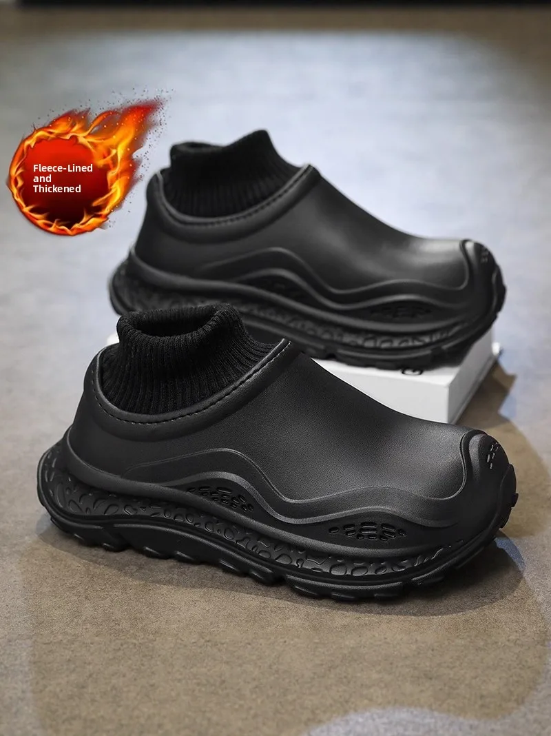 Men's Winter Thickened Fleece Slippers Anti-Cold Tire Sole Large Size Fluffy Slippers Full Cover Comfortable Cotton Shoes