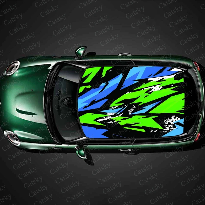 Green Geometric Arrow Car Roof Sticker Wrap Racing SUV Auto Accessories Packaging Painted PVC Car Hood Graphic Decal Decoration