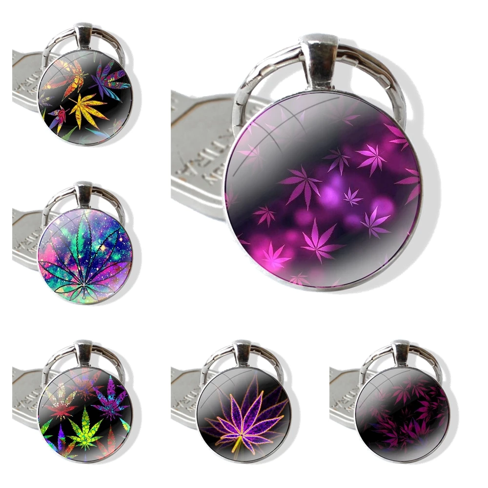 Keychain Handmade Glass Cabochon Key Ring Holder Pendant Key Chains Abstractionism Art high weed