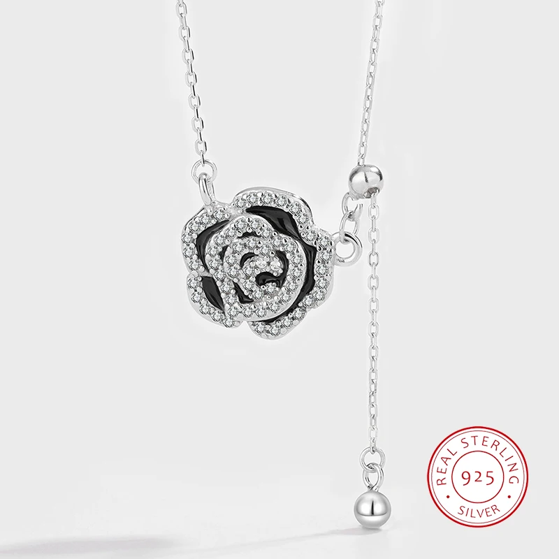 

Luxury and Authentic S925 Silver-black Rose Pendant Necklace Exquisite and Elegant