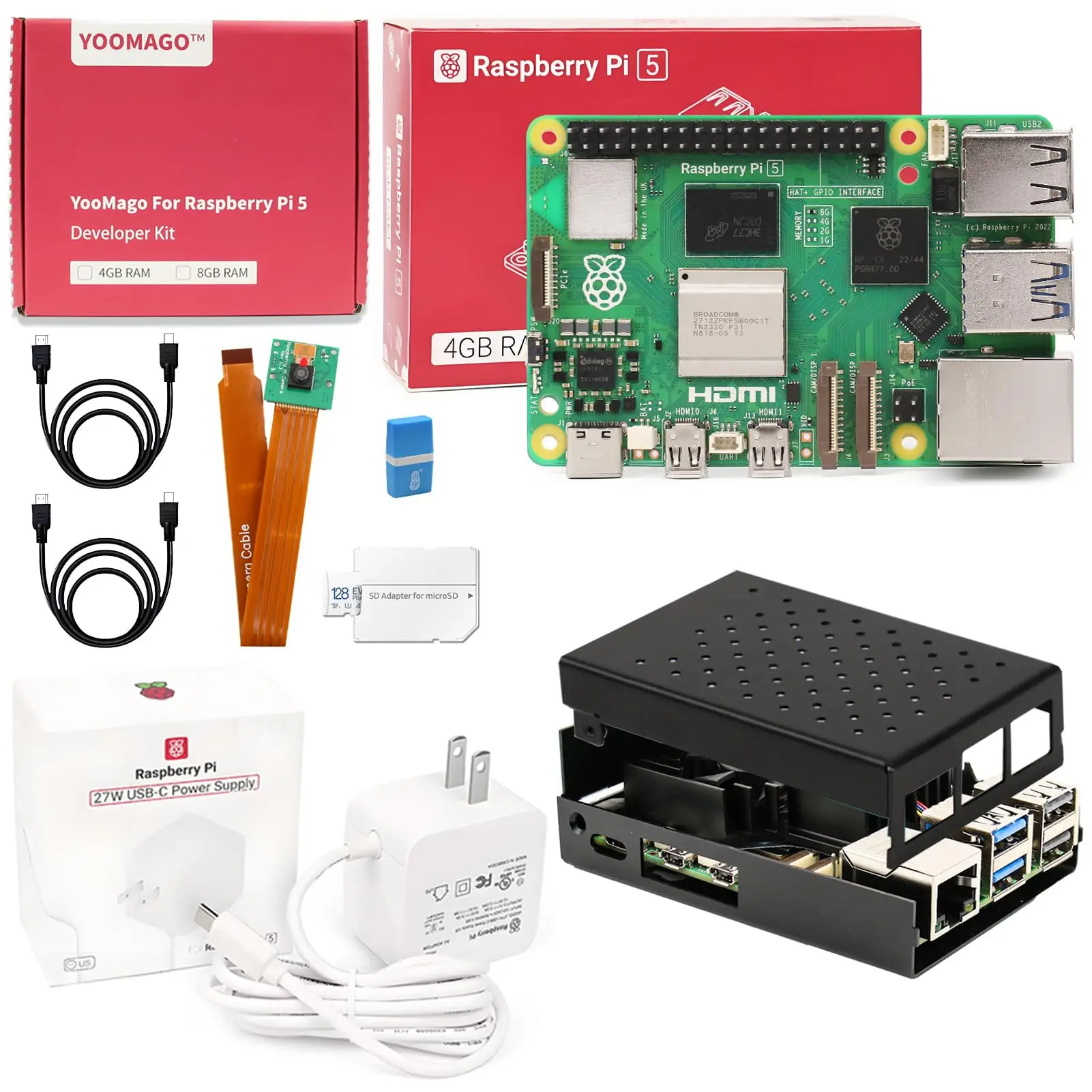 Nueva Placa de Desarrollo Original Raspberry Pi 5 Kit Completo Módulo 5 2/4/8GB Raspberry Pi 4B 16GB RAM Raspberry Pi 3B con Carcasa
