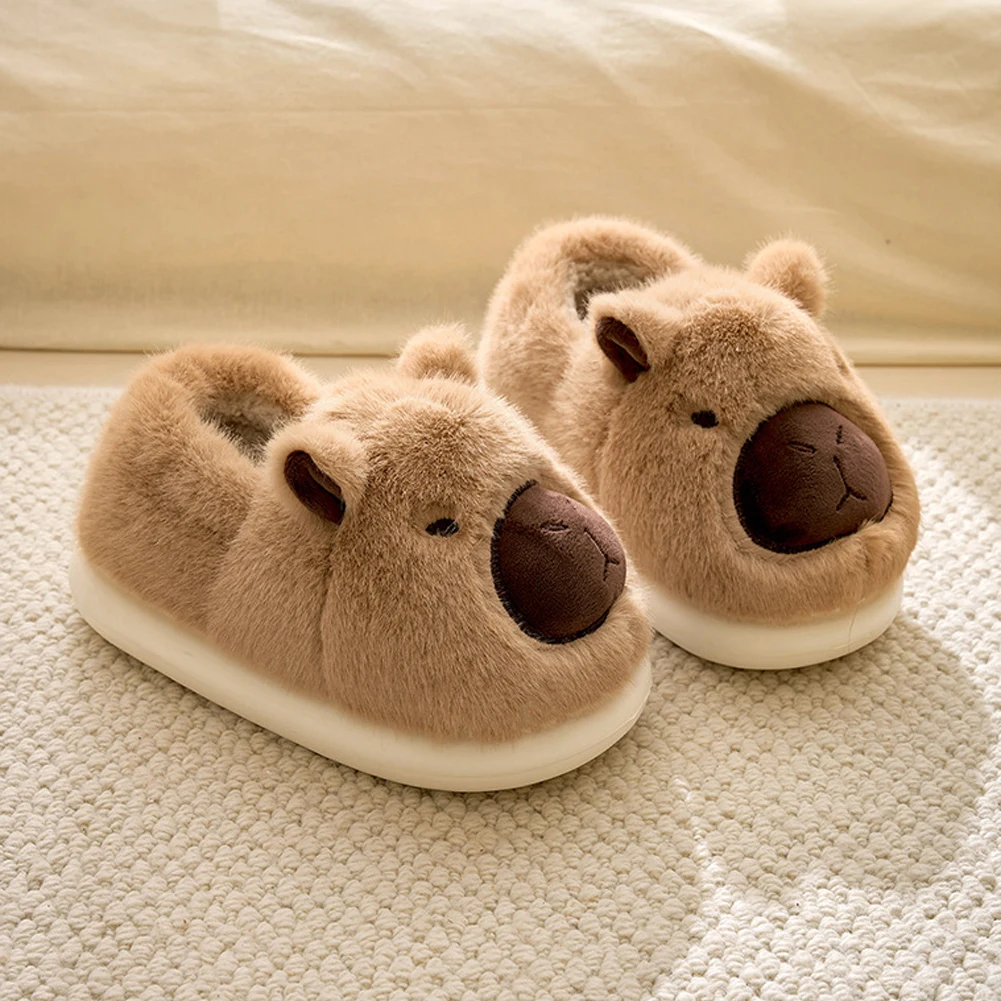 Plush Capybara Slippers Comfortable Closed Toe Slippers Non-Slip Fluffy Couple Slippers Furry Animal Slippers for Indoor Bedroom