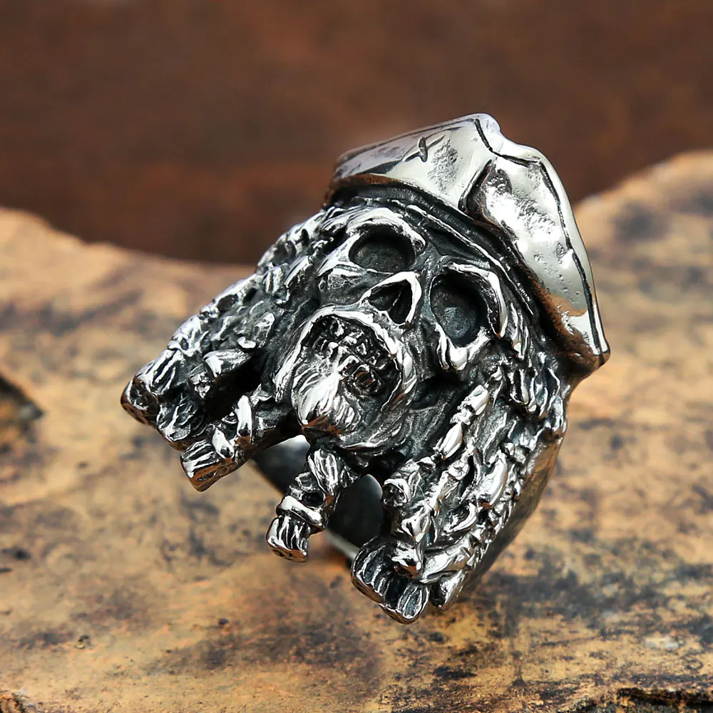 Gothic Pirates of the Caribbean Captain Jack Skull Stainless Steel Ring For Men Fashion Punk Hip Hop Biker Ring Jewelry Gift