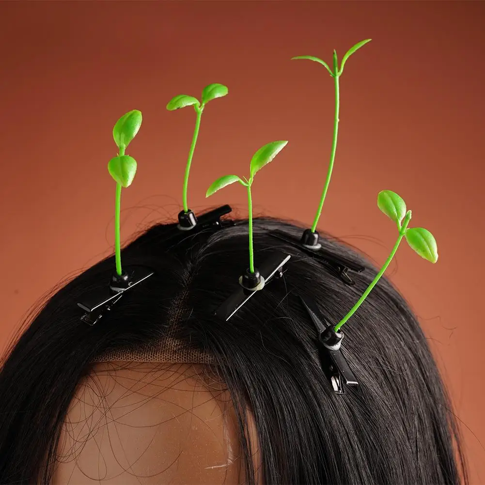 5pcs Funny  Bean Sprout HairClip Kids Sweet Girls Plant Grass Hairpin Mushroom Headwear Hair Claw Clip Clamp Hair Styling Tool