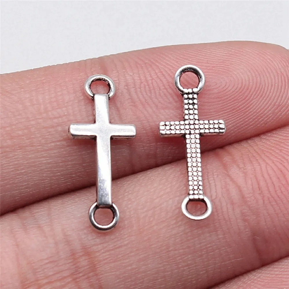 40pcs/lot 20x8mm Cross Connector Charms For Jewelry Making Antique Silver Color 0.79x0.31inch