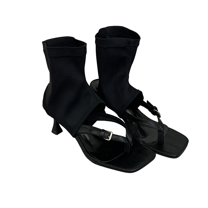 Ladies Sandals Summer Ankle Boots Low Heels Thong Designer Shoes Black Heeled Sandals For Woman 2026 Square Toe Shoes