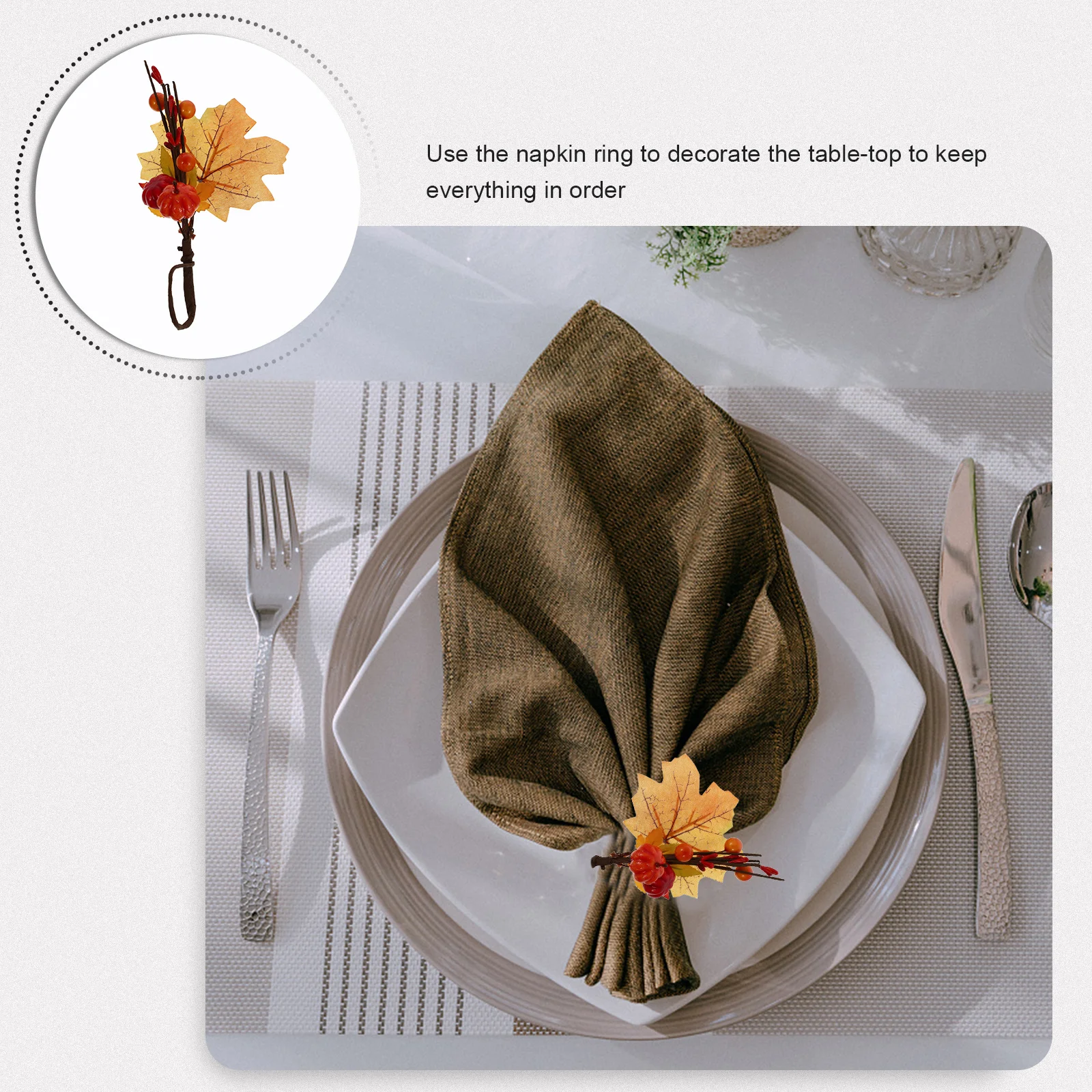

4 Pcs Fall Decor Pumpkin Napkin Rings Maple Leaves Holders Harvest Cloth Leaf Hollow Thanksgiving