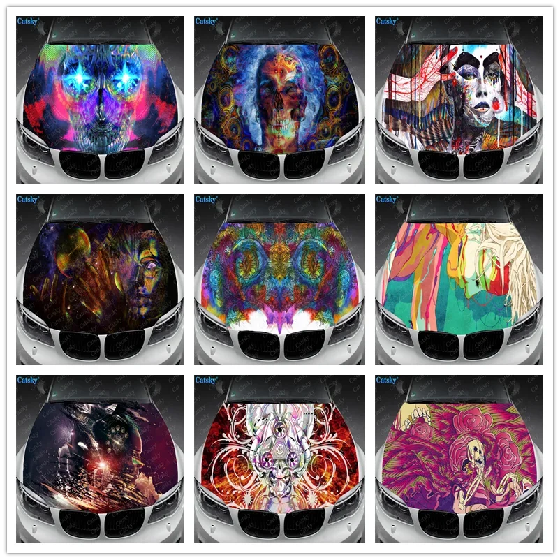 

Artistic Psychedelic Print Car Hood Vinyl Stickers Wrap Vinyl Film Engine Cover Decals Sticker Universal Fit Any Car