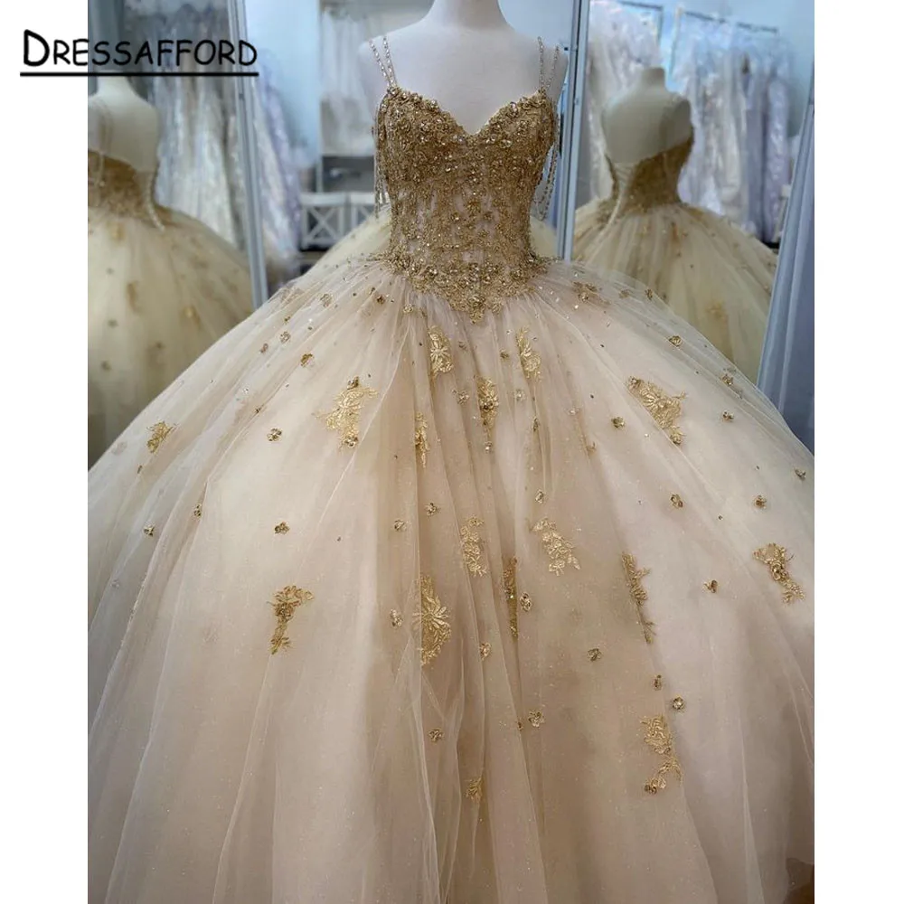 Vestido De Quinceañera brillante con tirantes finos, 15 o 16 Vestidos De flores en 3D