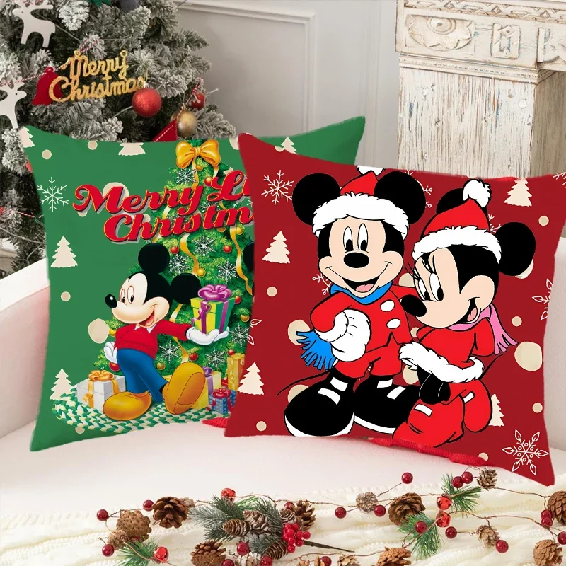 Kawaii Mickey Minnie Christmas Pillow Cases Cartoon Anime Pillow Covers Pillow Cases Christmas Bedroom Room Home Decoration Gift