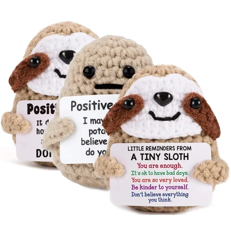 Positive Energy Potato Hug Pocket Mini Handmade Plush Wool Knitting Doll with Card Funny Christams Gift Home Room Decoration