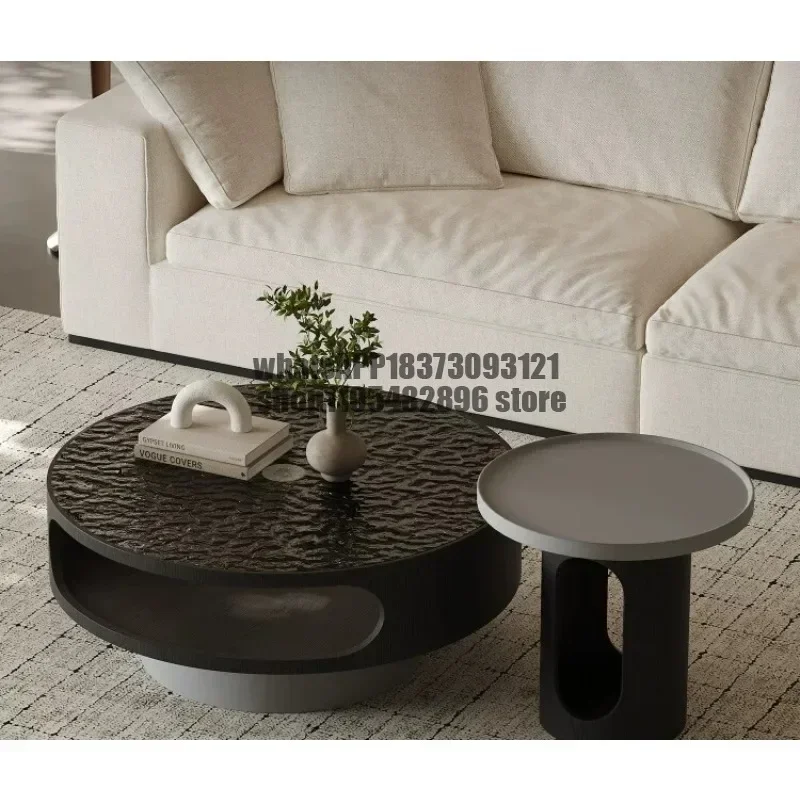 Italian minimalist round glass coffee table combination living room, small apartment