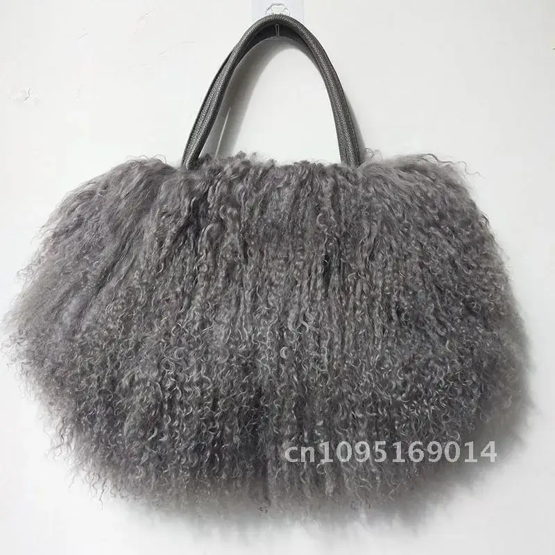 

Winter Real Mongolia Lamb Fur Handbag Genuine Casual Tibet Fur Women Femme Hair Bag Shoulder Tote Natural Bags Long