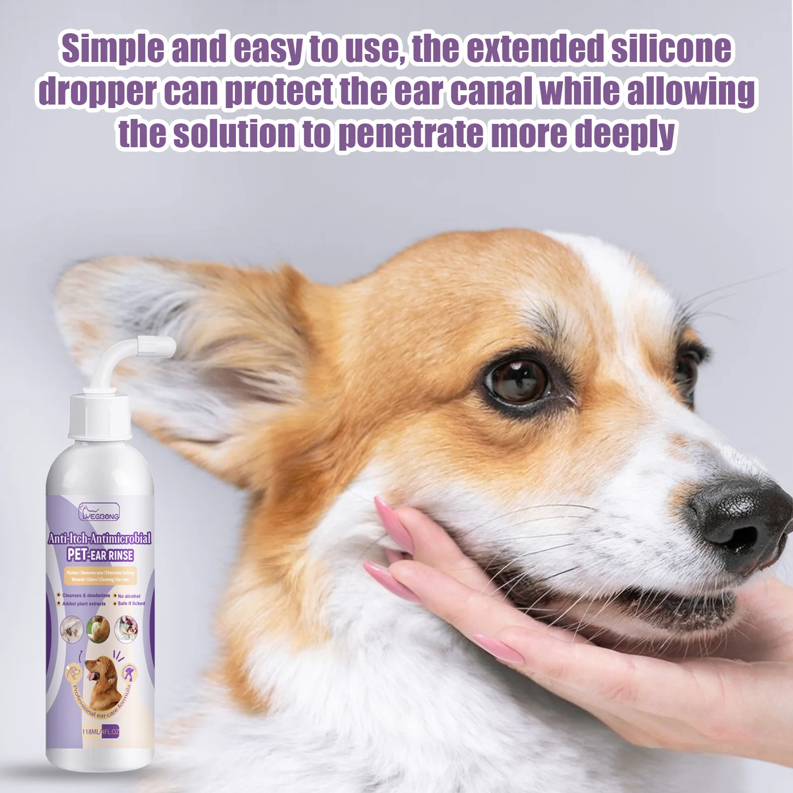 Yegbong Pet Ear Cleaning Solution Relief Discomfort Odor Control Prevention Earwax Dog Cat Ear Water Wash Liquid Products 118ml