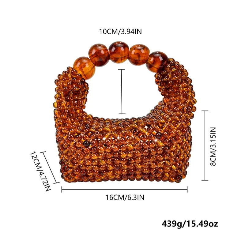 

Fashion Summer 2026 Handmade Amber Beaded Women's Handbag Exquisite Hollow Design Small Banquet Boston Bag for Stylish Women