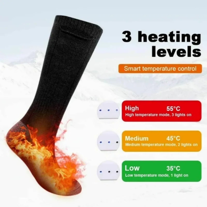 Winter Heated Socks Rechargeable Heating Socks Massage Warmth Anti-Freezing For Fishing Camping Hiking Skiing And Foot Warmer