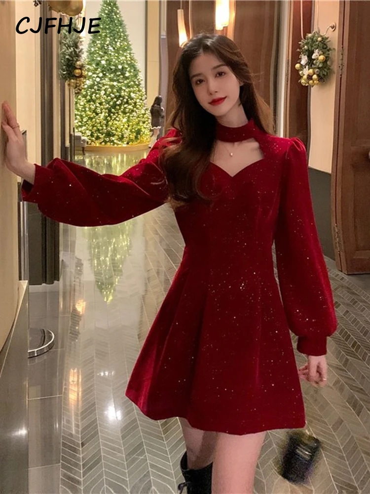 fitted lace wedding dress Red velvet christmas party dress JENNIE – MYAN ATELIER main image 0
