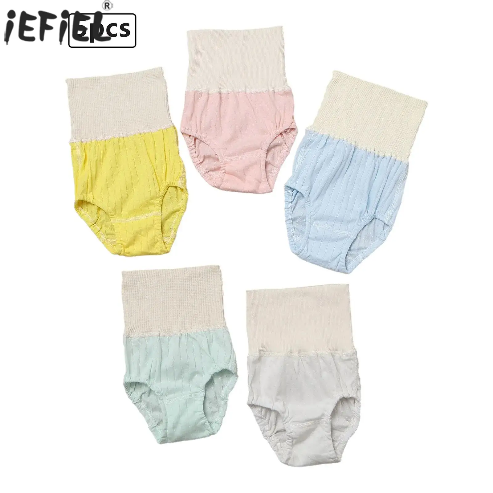 

Baby Girls 5Pcs Cotton Bloomers Diaper Cover Set High Waist Elastic Waistband Belly Protection Briefs Underwear Toddler Clothes