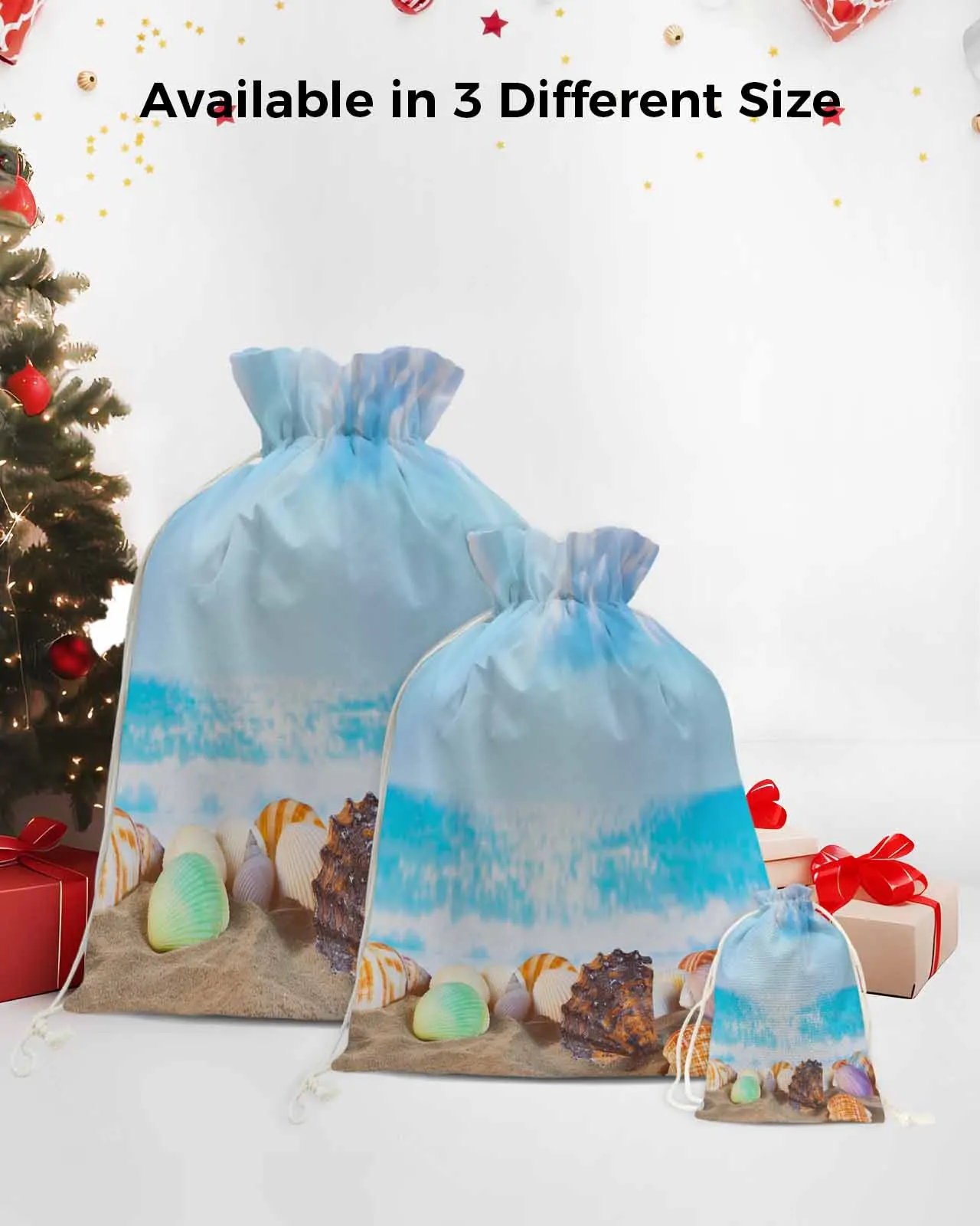 Summer Ocean Shell Conch Starfish Candy Bags Santa Gift Bag Home Party Decorations Xmas Linen Gift Bags Packing Supplies