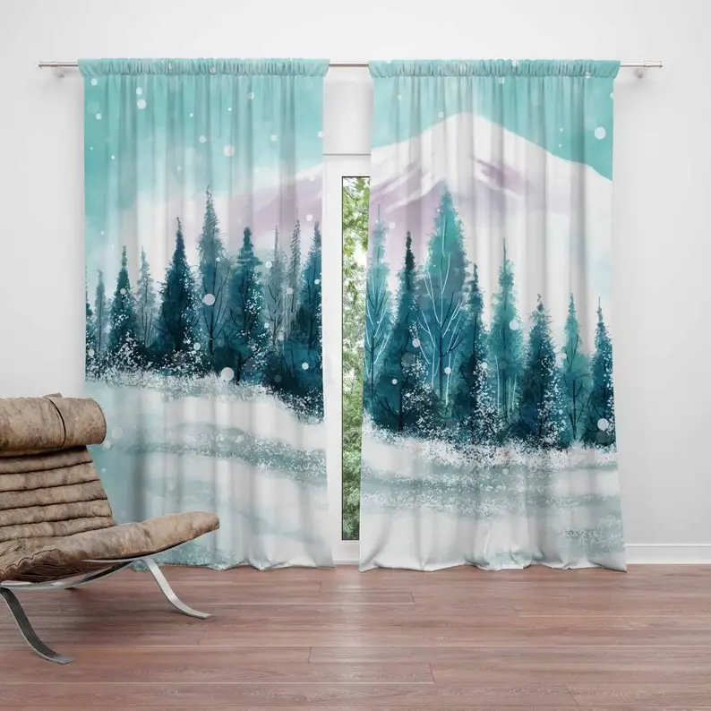 Snow Mountain Curtain Winter Nature Bedroom Decor Black Out Nursery Decor Baby Room Curtains Living Room Curtains