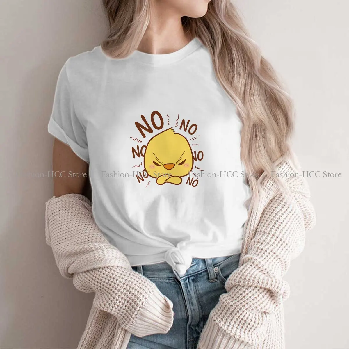 

NO NO NO Newest Polyester TShirts Duck Emotion Women Harajuku Streetwear T Shirt Round Neck