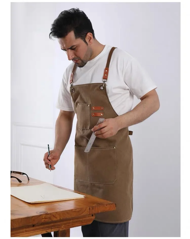 Thick Canvas Aprons With Pockets Gardening Waterproof Coffee Salon Working Labor Protection Kitchen Apron For Woman Men