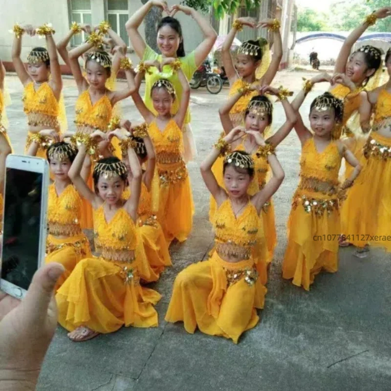 Girls' Belly Dance Set Dance Costumes Children's Indian Dance Performance Costumes Skirts Children's Ethnic Dance Performance