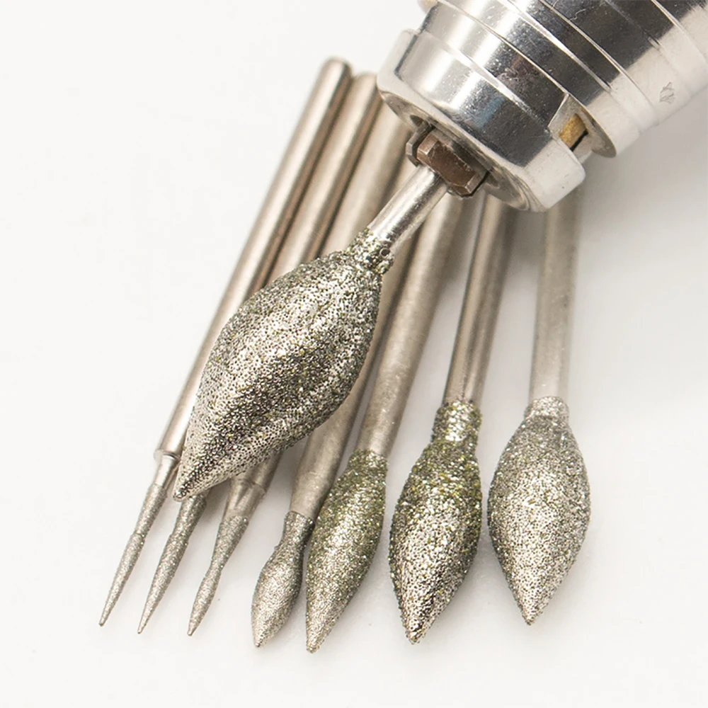 10 Pz Diamante Rettifica Testa Lucidatura J Punte Ad Ago Frese Metallo Pietra Giada Incisione Strumenti di Intaglio Per Dremel 2.35mm 3mm Gambo