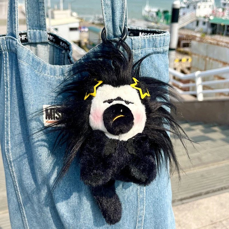 ^Cute Plush White Face Monkey Fried Hair Decorative Keychain With Hairpins Comb Funny Ugly Bag Decorative Soft Stuffed Doll Toy.