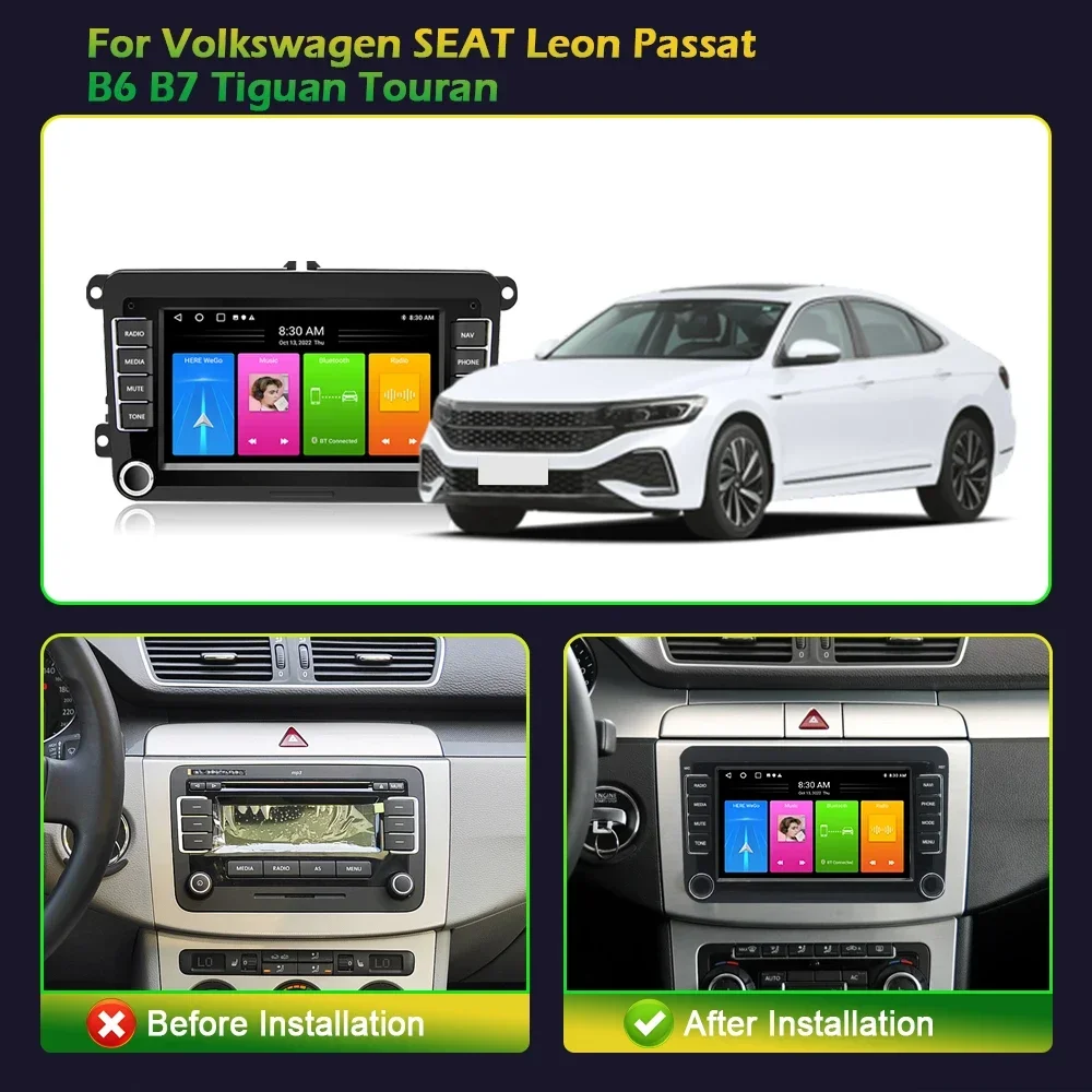 Car Radio 2 Din Screen WIFI Android 13 For Volkswagen SEAT Leon Passat B6 B7 Tiguan Touran Carplay Multimedia GPS Center Console