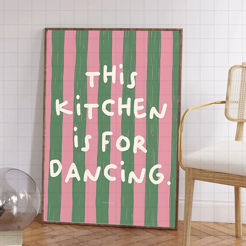 

Этот постер, названный "Эта кухня для танцев", представляет собой смелое искусство на холсте, идеально подходящее для кухонь и столовых.
